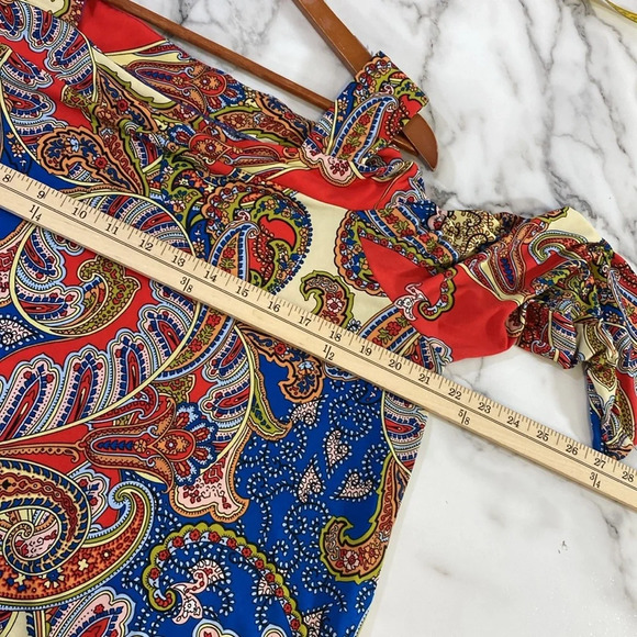 Chico's Fancy Paisley Cold-Shoulder Top Womens Size 2 Large Orange‎ Blue Paisley - Picture 9 of 11